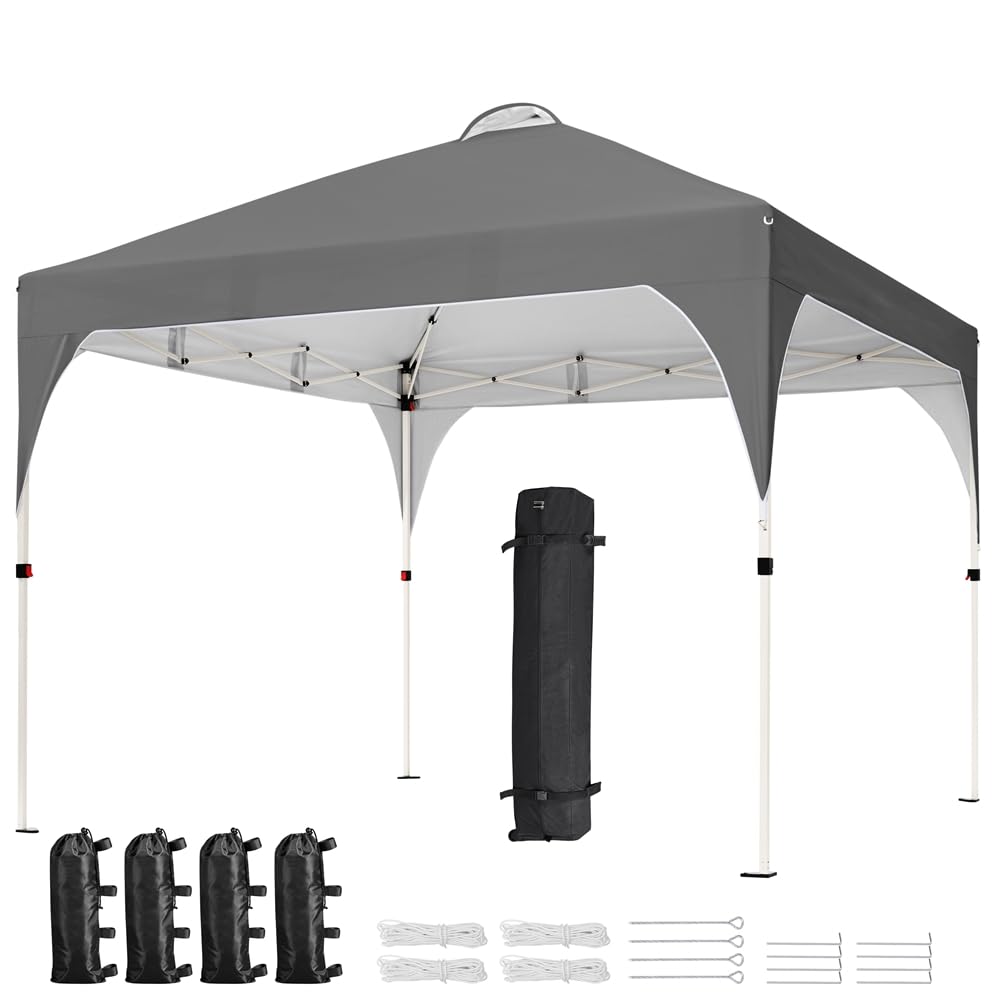Yaheetech 3×3m Carpa Plegable Portátil 8-10 Personas Toldo al Aire Libre Carpas para Exteriores Playa con Bolsa de Transporte Gris Oscuro