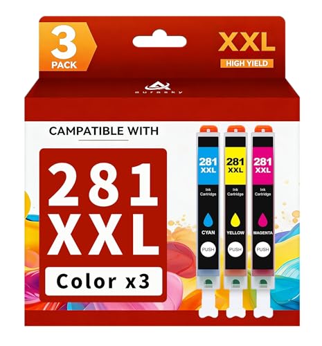 Image of CLI-281 XXL Color Ink Cartridges Replacement for Canon 281 XXL 281XXL Color Work with Canon PIXMA TS6320 TR7520 TS8120 TS8320 TR8520 TS9120 (3 Pack, Cyan, Magenta, Yellow)