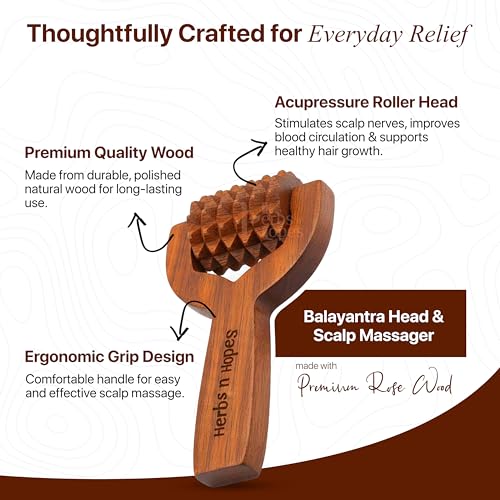 Image of Herbs 'n' Hopes Wooden Hair Growth Roller | Manual Head & Scalp Massager Balyantra & T-Roller for Hair Growth, Stress Relief & Relaxation | Portable Wooden Hair Scalp Roller or Stimulator for Blood Circulation