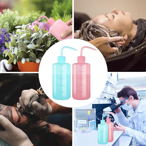 Mekupeu Eyelash Tatoo Plant Wash Bottle Plastic Watering Squeeze Rinse Bottle Watering Tools For Medical Succulent Cleaning Washing Bottles (Pink &Blue, 500ml)