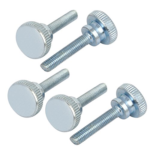 sourcingmap M5x25mm Flat Knurled Head Fully Threaded Thumb Screws Bolts Fastener 5pcs, Silver Blue