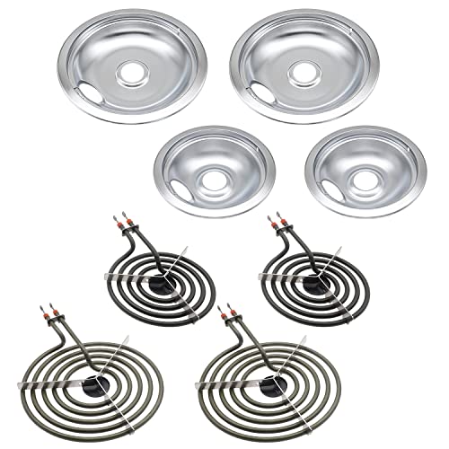 316048413 316048414 Chrome Drip Pans and MP22YA Electric Range Burner Element Unit Set by SupHomie - Compatible with Frigidaire Kenmore Range Oven Stove