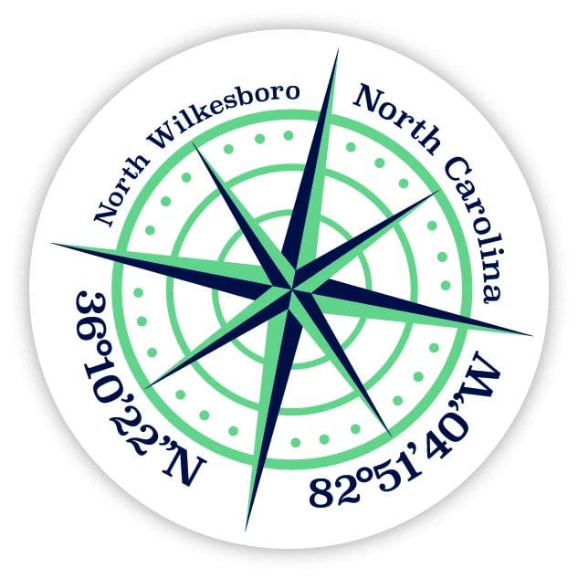 North Wilkesboro North Carolina 2-Inch Vinyl Decal Sticker Latitude Longitude Compass Design