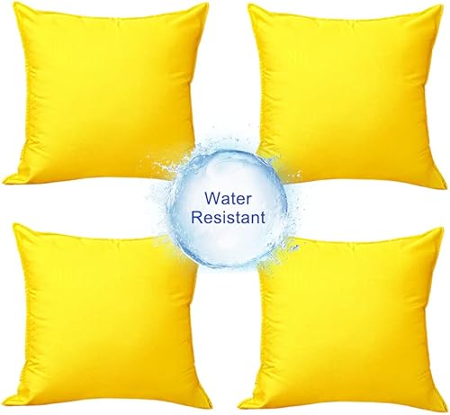 Juego de 4 fundas de almohada amarillas para exteriores, impermeables, cuadradas, modernas, para patio, sofá, banco, fundas de almohada resistentes