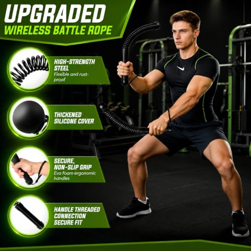 Image of Weighted Ropeless Battle Ropes 2 Pack - 2026 Edition | Cordless Portable No Anchor Battle Rope for Home Gym & Apartment | HIIT Strength & Cardio | Non-Slip Handle | Gloves & Exercise Poster