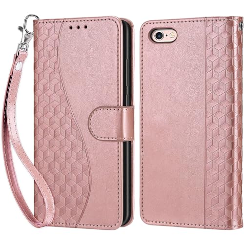 Funda para iPhone 6 / iPhone 6s Carcasa, Fundas para iPhone 6 Funda Libro con Tapa Piel Case Flip Cuero,Cierre Magnético Antichoque   Oro Rosa