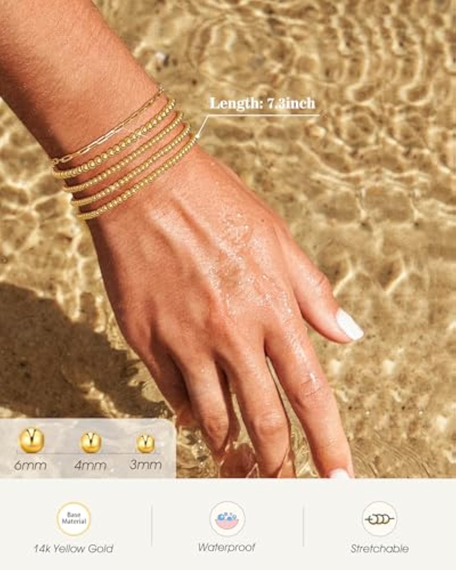 Women's 14k Gold Beaded Bracelet, Stackable Design