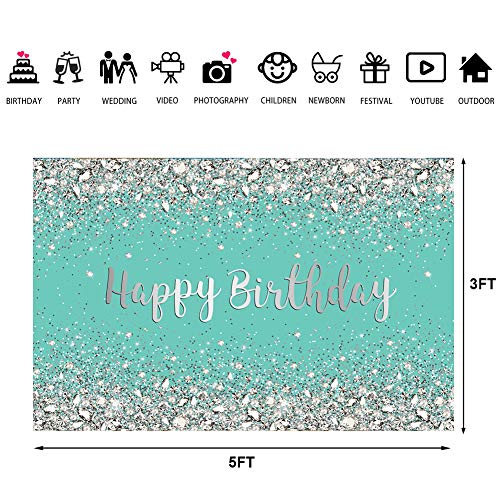 Breakfast Blue And Sliver Birthday Photography Backdrop Sweet 16Th 21St Shiny Diamonds Background Girls Adult Women Happy Birthday Party Decorations Cake Table Banner Photo Booth Props 5X3Ft #TOP3