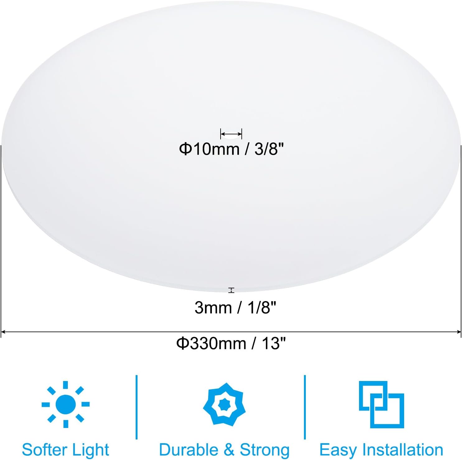 PATIKIL Lampshade Diffuser, 13" Diameter with 3/8" Center Hole Round Diffuser for Drum Lampshades Pendants Light Fits 13.5-15" Openings, Frosted White