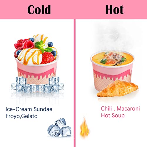shangxi 8 oz Ice Cream Bowls Disposable - 100 Count, Paper Ice Cream Sundae Cups, Dessert Bowls for Snack, Yogurt, Soup, Party Supplies Food Containers - Thumbnail 4