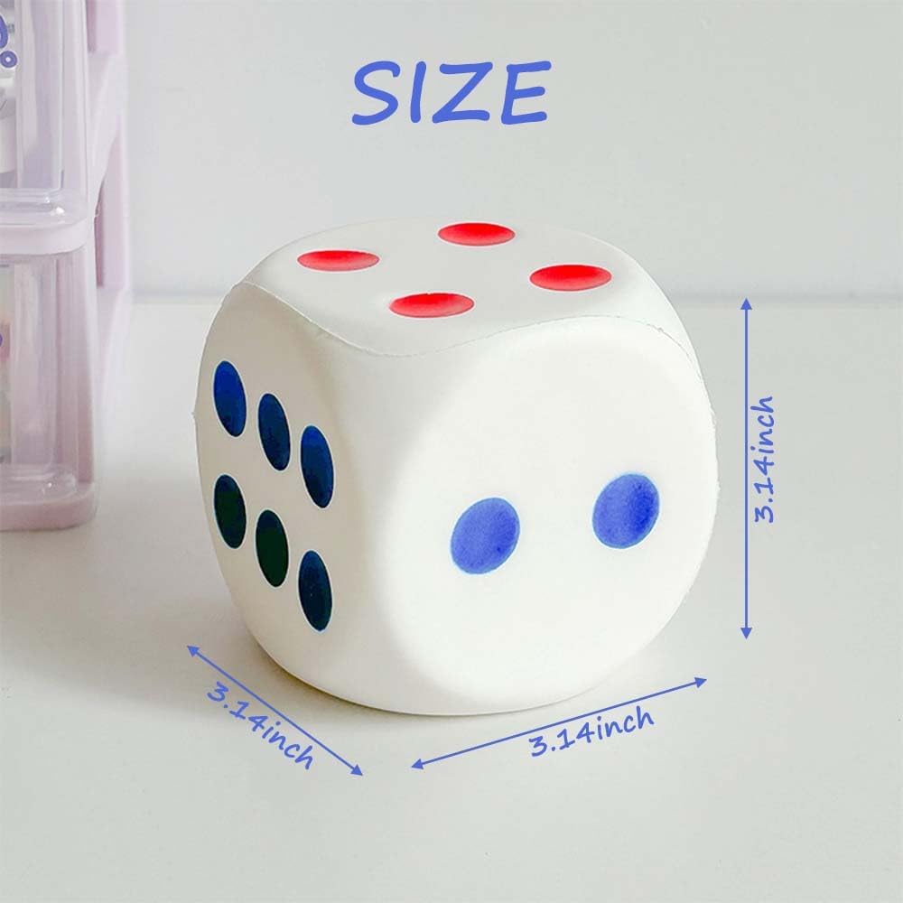 Large Foam Dice Stress Ball,3.15 Inch with Dots 6 Sided Dice EVA Foam Dices,Blank Slate Board Game to Get Your Lucky Numbers,Anxiety Relieve for Parties, Game, and Gifts