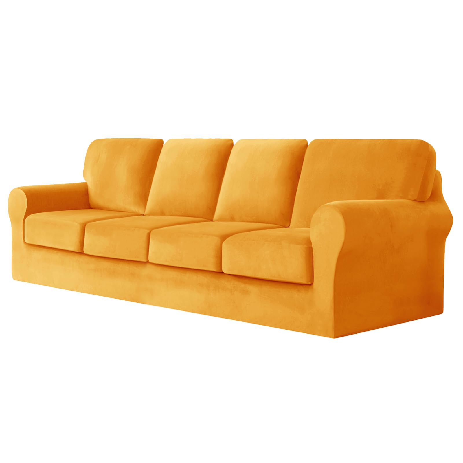 SYLC Sofa Cover with Separate Seat Cushions and Backrests Stretch Velvet Sofa Slipcover Couch Covers Furniture Protector Split Combined (Yellow,Large 4 Seat Set 9 PCS)