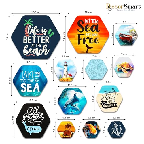 Image of Decor Smart Ocean Wooden Wall Art | Living Room Decoration | Beach Sea Accent | Home Decor Decorative Artwork | Tropical Marine Life Wall Hanging | Coastal Nautical Sticker Panel (WPS 213)