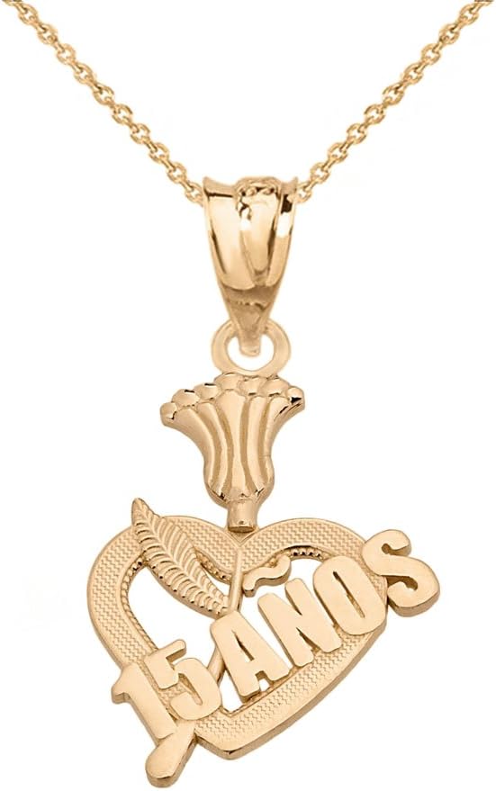 Sweet 15 Años Quinceanera Tulip Open Heart Pendant Necklace in 10k Yellow Gold