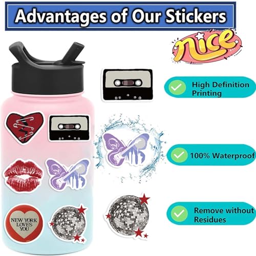 50Pcs Aesthetic Downtown Girls Stickers Pack Cool Trendy Y2K Stickers for Water Bottle Funny Waterproof Sticker for Teens Adults Vinyl Sticker for Laptop Skateboard Party Supplies(Downtown)