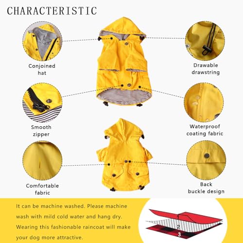 Voarge Dog Zip Up Dog Raincoat with Buttons, Waterproof Dog Raincoat with Hood and Adjustable Drawstring - Image 2