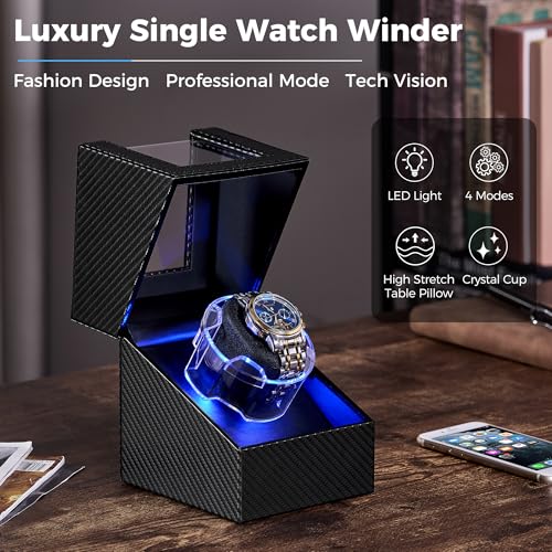 ANWBROAD Watch Winder for Automatic Watches, 4 Modes Double Automatic Watch Winder box with LED Crystal Design, Rotating Watch Case with Super Quiet Motor with Type-C Adapter3