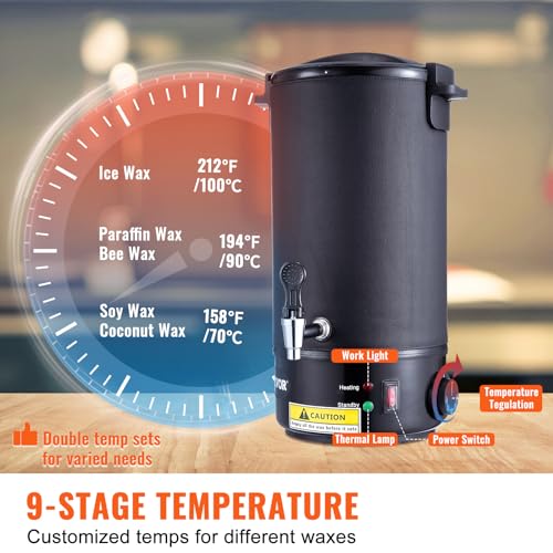 VEVOR Wax Melter for Candle Making, 10 L Extra Large Electric Wax Melting Pot, with Easy Pour Spout and 9-Level Temp Control, Easy Clean for Candle Soap Cream Beauty Bulk Production Business or Home - Image 4