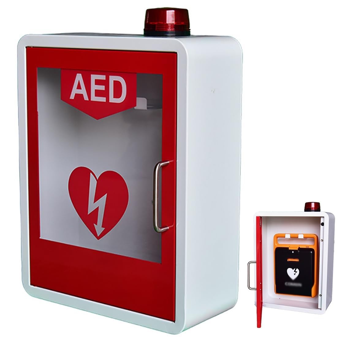 AED-Defibrillator-Wandschrank, ultimativer Erste-Hilfe-Koffer, medizinischer Schrank aus Metallstahlplatte mit Licht- und Alarmsystem, passend für die meisten AED-Modelle, für Heimschulen