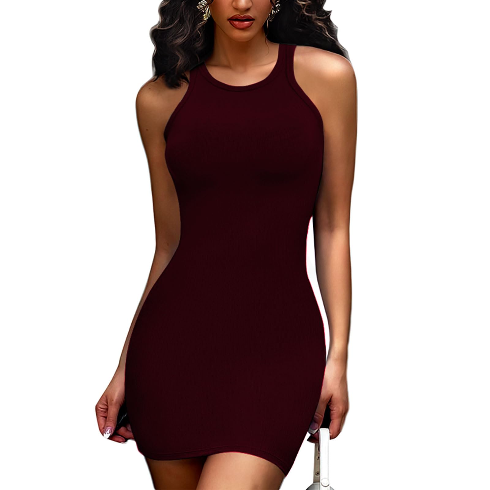 Joyshaper Damen Sommerkleid Enges Kurz Bodycon Kleid Figurbetontes Cami Tank Kleider Ärmellos MiniKleid