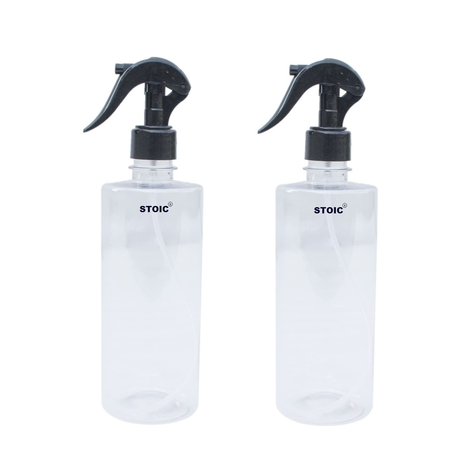 STOIC Empty Transparent Trigger Spray Bottle for Sprayer Unbreakable Plastic Sanitizer Multipurpose Mist Spray Bottle 500 ml - Pack of 2 (Black)-picture-32