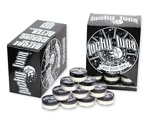 LuckyLuna Organic Tattoo Aftercare,48ct Individual units for ReSale in Dispenser Box, All-Natural, No-Petroleum Balm, Fragrance-Free, Brightener Moisturizer for Color Longevity