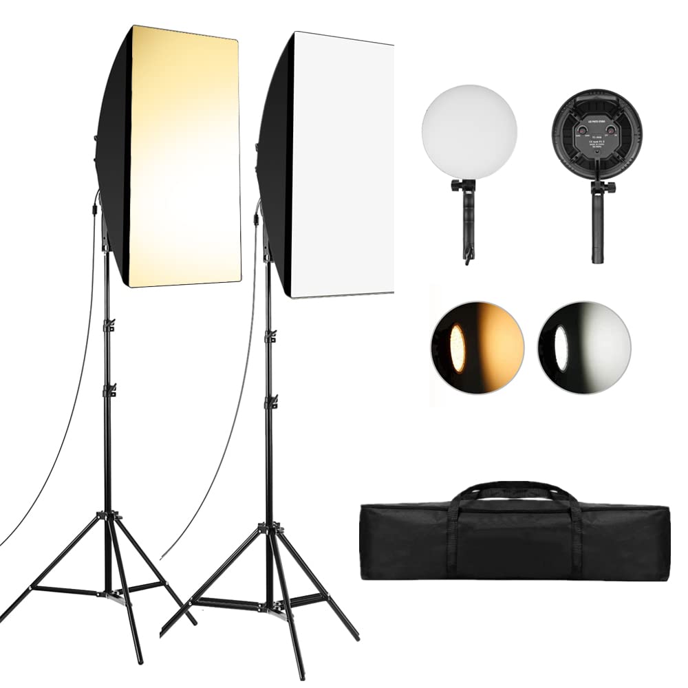 Andoer Softbox kit, LED Video Luce con Softbox Lightbox 20 x 28 pollici, Lampadina LED Dimmerabile 45 W 2 Temperature di Colore, per Ritratti in Studio, Fotografia Prodotti, Foto di Moda, Video, ecc