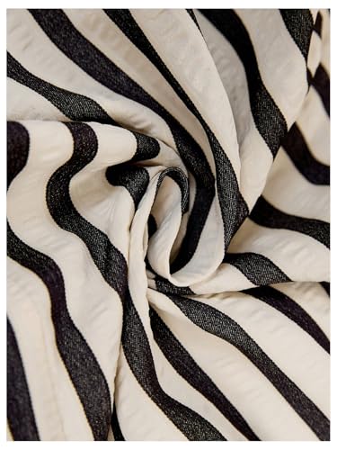 Women's Striped 3/4 Length Pants Straight Leg Drawstring Waist Cropped Pants Trousers with Pockets4