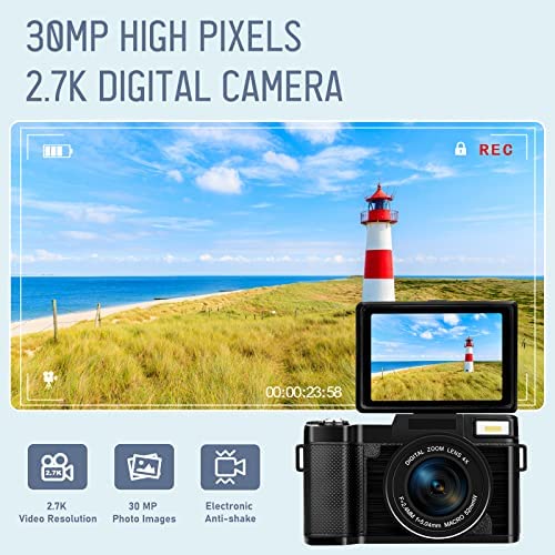 2 7k digital camera 30mp compact camera portable camera for boys girlsadultbeginners with 32gb sd card and 2 battery