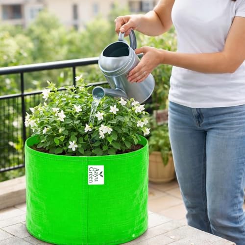 Image of Grow Bag UV Protected 260 GSM | HDPE Grow Bags for Plants | Heavy Duty Green Garden Plant Grow Bag with Drainage Holes | Reusable Vegetable Grow Bag for Terrace Gardening (10, 9X9 INCH)