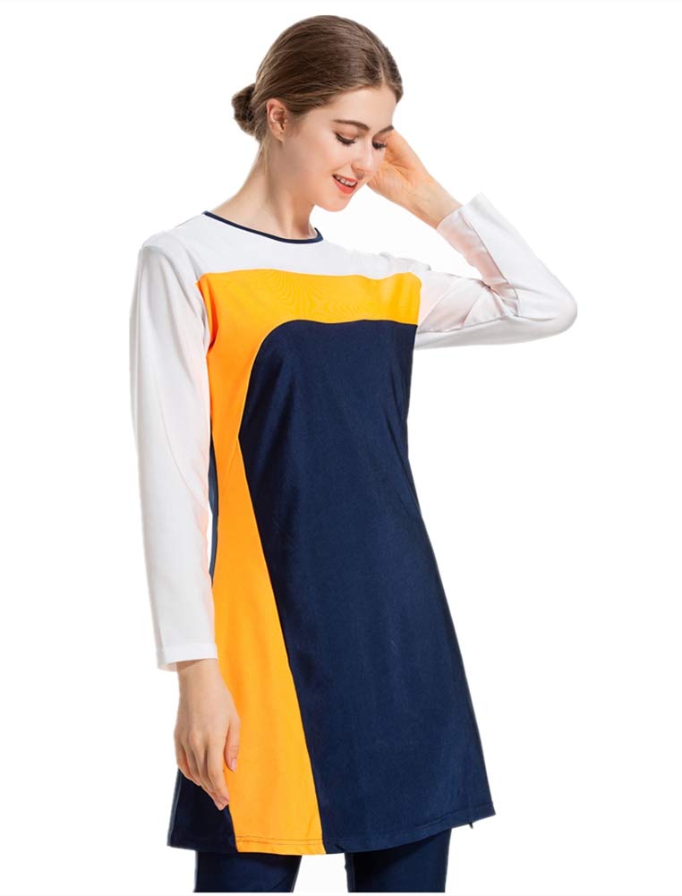 Modest Swimwear for Women Long Sleeve Swimsuit Burkini Modesty Swimming Costume Rash Guard Surfing Suit Beachwear Blue