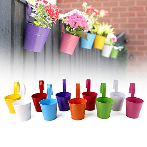 DIVCHI 10 Pack Hanging Metal Flower Pot, Small Indoor and Outdoor Garden Plant Pot Vase for Garden...