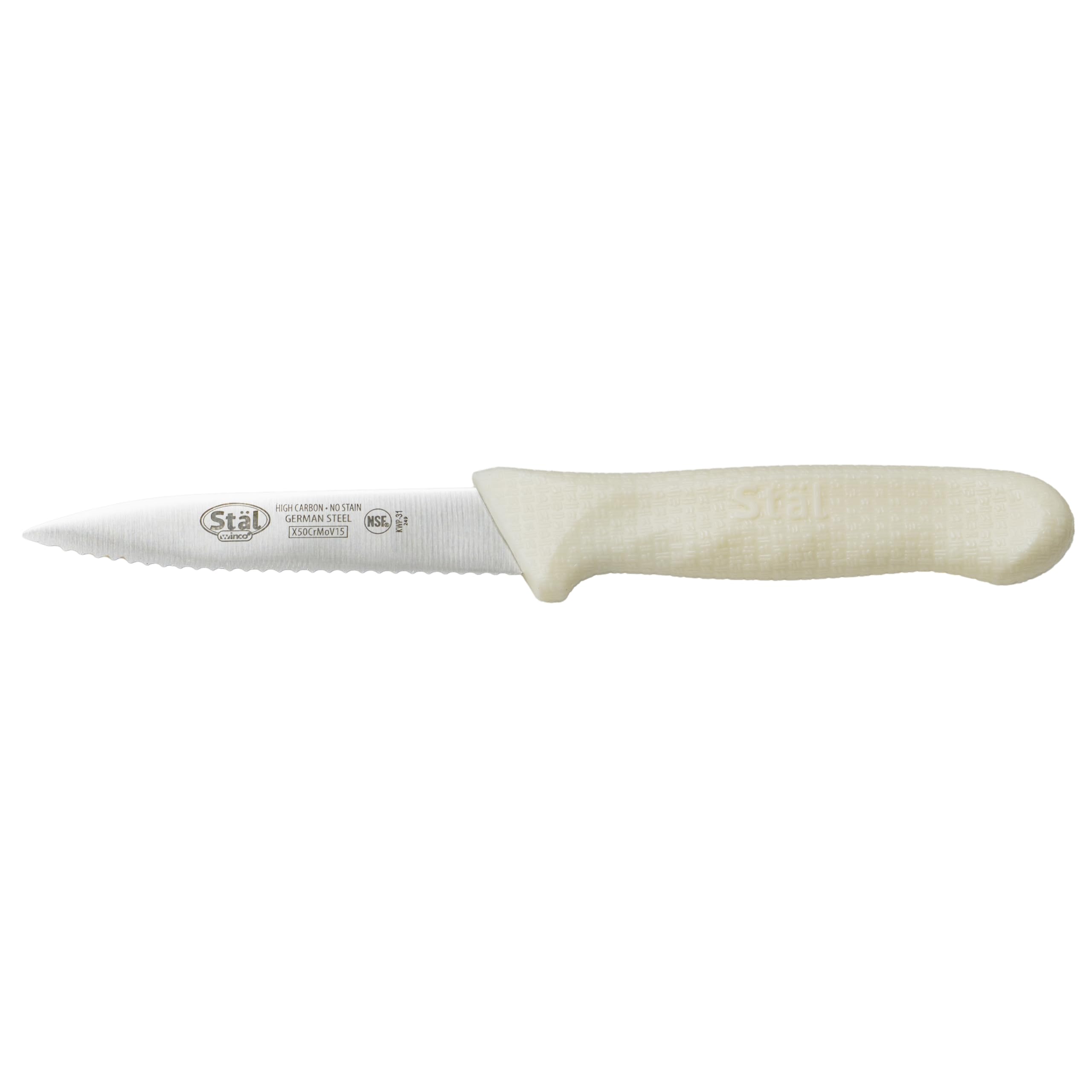 Winco 3.5" Commercial-Grade Serrated Paring Knife, White (2 Pack)