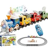 Remote Control Train Toy for Kids, Lighting & Music Train Set with Water Steam for 3-8 Boys Girls, Electric Train Set with Tracks Accessories, Birthday for Toddlers Age 4 5 6 7 8