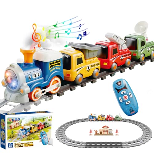Remote Control Train Toy for Kids, Lighting & Music Train Set with Water Steam for 3-8 Boys Girls, Electric Train Set with Tracks Accessories, Birthday for Toddlers Age 4 5 6 7 8