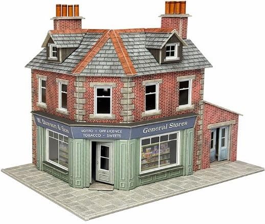 Metcalfe PO308 OO/HO Scale Model Railway Corner Shop or Pub Building Kit, Brick Style Card Construction Set