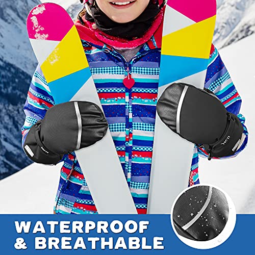 Mcti Kids Mittens Waterproof Winter Ski Warm Sherpa Lined Long Cuff With String thumb #1