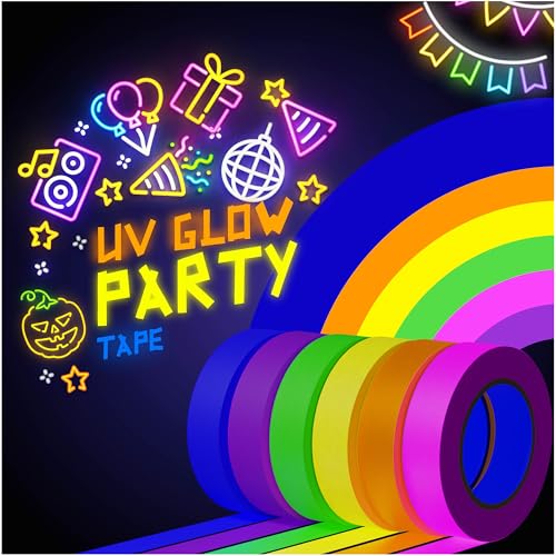 Image of D-Xam 6-Pack Neon Gaffer Tape - 0.6 or 1 inch UV Blacklight Reactive Glow in The Dark Tape, Best for Parties, Dance Floors, Theaters & DIY Projects - 6 Vibrant Colors (0.6 inch x 60 feet)
