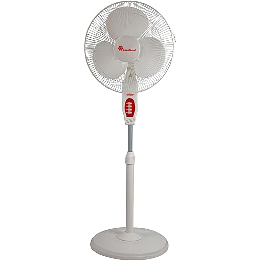 Khaitan Magma 400 MM 3-Blade Pedestal Fan | Adjustable Height | 3-Speed Control | Powder Coated Metal Grill | Telescopic Arrangement | 2-Yr Warranty | White