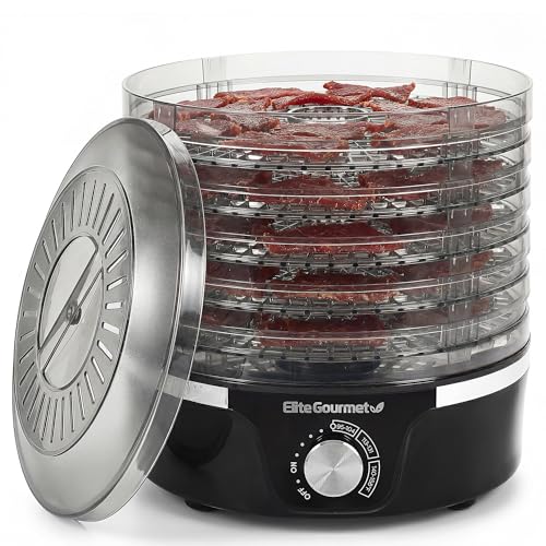 Elite Gourmet EFD319 Food Dehydrator, 5 BPA-Free 11.4" Trays Adjustable Temperature Controls, Jerky, Herbs, Fruit, Veggies, Dried Snacks, Black