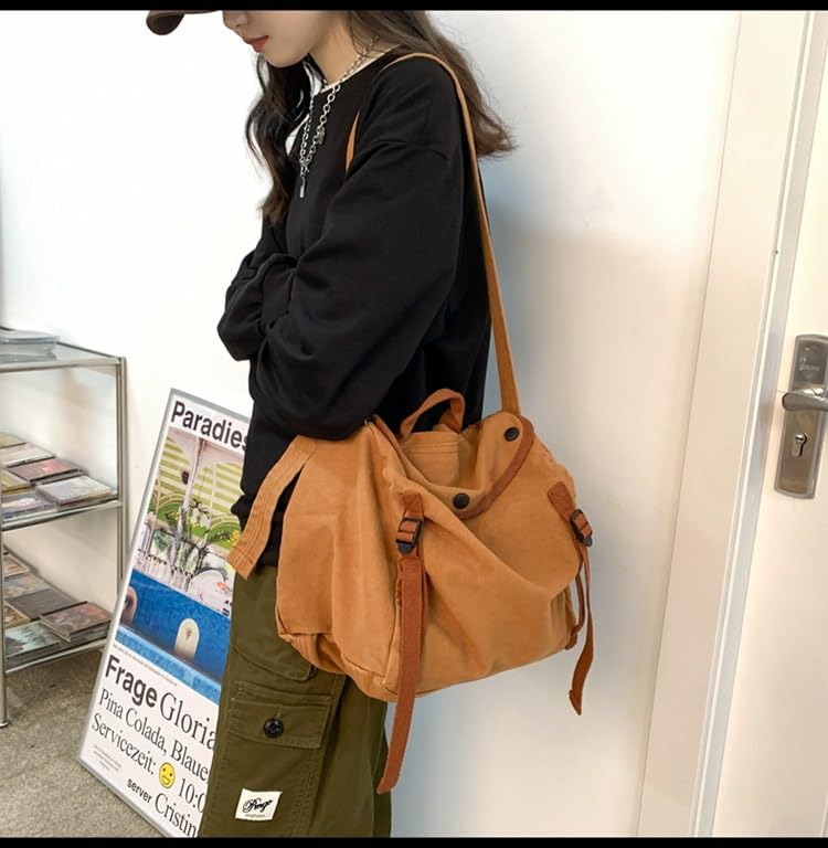 Women Vintage Cotton Shoulder Bag Preppy Crossbody Handbag Slouchy Cottagecore Tote Bag Large Capacity Messenger Bag4