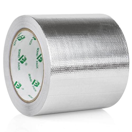 Image of BOMEI PACK Adhesive Aluminum Foil Heat Shield Tape Barrier 4in x 66ft, Fiberglass Thermal Insulation Reflective Material High Temp