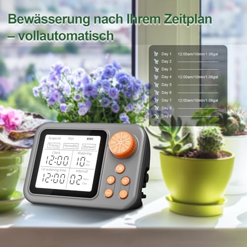 WIOONI Automatisches Bewässerungssystem für Zimmerpflanzen Indoor, Tropfbewässerungskit mit Wassertimer & manuellem Modus, Ideal für Pflanzen mit ähnlichem Wasserbedarf bei bis zu 15 Topfpflanzen