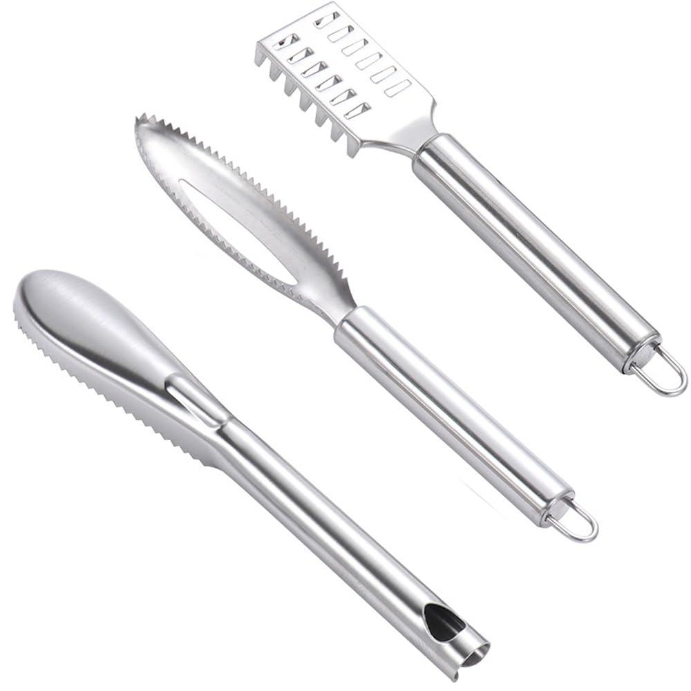 3 PCS Fish Scaler Remover,Fish Descaler Tool,304 Stainless Steel Fish Scale Scraper,Ergonomic Handle Design for Fast Scales Peeling and efficiently