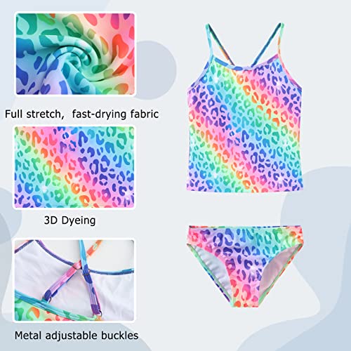 Image of Girls Two Piece Tankini Swimsuits Tie Dye Bathing Suit Kids Hawaiian Swimwear Set 3-16 Years