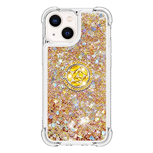 IMIRST Phone Case Compatible with iPhone 15 Plus (6.7'') Bling Liquid Glitter Diamond Ring Shell Shockproof Airbag Protective Cover Bumper Case for Apple iPhone 15 Plus. YBK Love Gold - Image 2