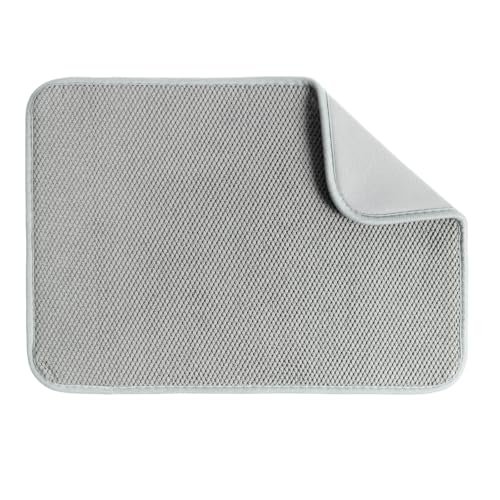 YBEATY Dish Drying Mat Super Ultra Microfiber Absorbent Kitchen Dish Drying Pad Reversible Dishes Drainer Mats 12×16 inch Reusable Rack Pad for Utensils Countertop Pots Pans (Grey)