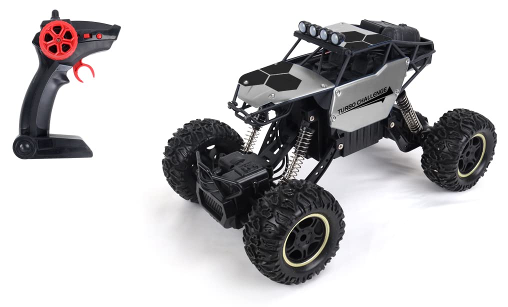 TURBO CHALLENGE - Vaporize - Extreme Crawler - 1/18-098404 - Coche Teledirigido - Plata - Listo para Usar - Opción de Humo - Batería Recargable y Pilas Incluidas - Metal - A Partir de 6 años