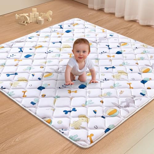 Image of Premium Foam Baby Play Mat 47" X 47", Thicken One-Piece Crawling Mat, Non-Slip Cushioned Baby Playmats for Infants, Babies, Toddlers - Machine Washable for Easy Care