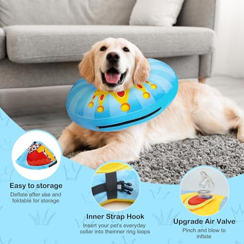 Image of SCENEREAL Dog Cone Alternative After Surgery Donut Collar, Soft Pet Recovery Pillow Collar for Medium Large Dogs, Inflatable Adjustable Neck Collars to Prevent Licking, King Print E-Collars XL
